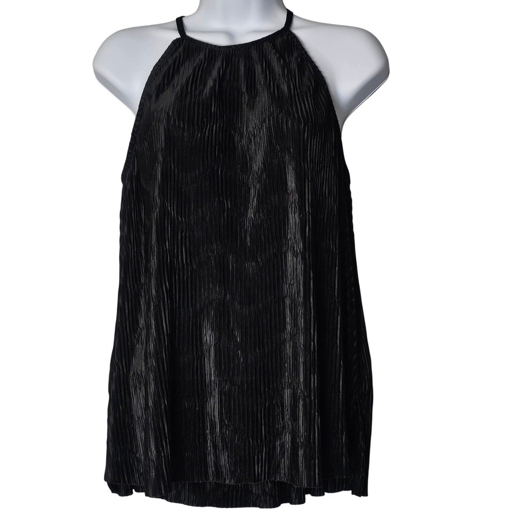 Worthington Black Pleated Halter Neck Tank Top Blouse Women's‎ L Office Layer